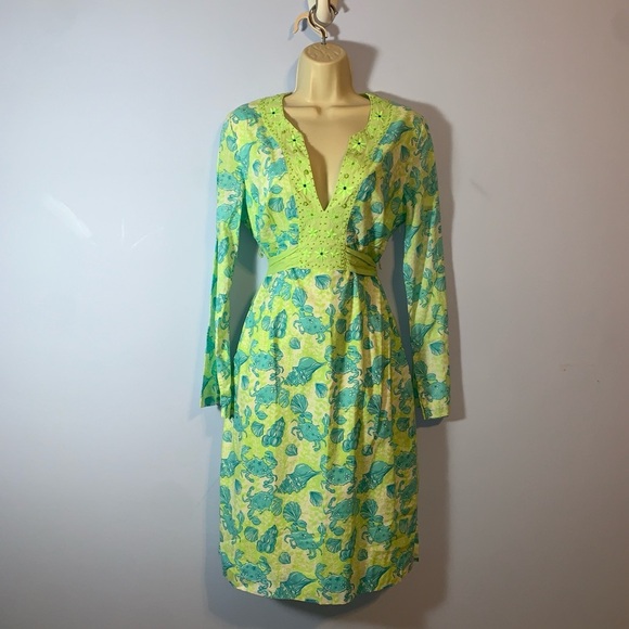 Lily Pulitzer long sleeve cotton tunic dress sea shells crabs size small Y2K - Picture 1 of 9